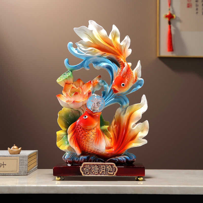 Lotus moonlight koi resin sculpture for New Chinese interiors