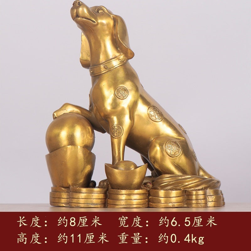 Small 11 cm lucky dog with ingots Chinese auspicious desk sculpture