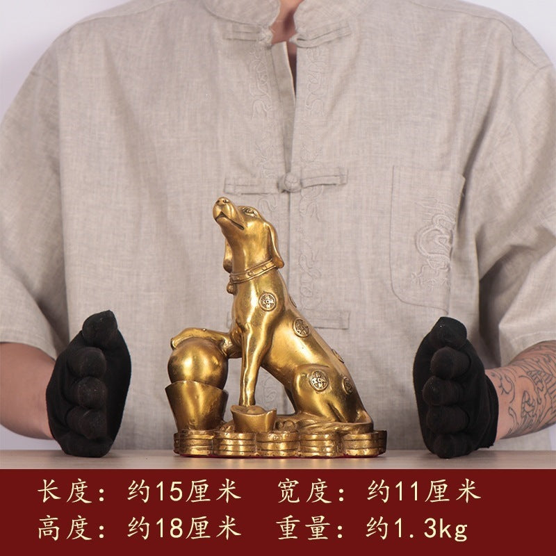 18 cm lucky dog with Chinese ingot and coin motifs for feng shui decor