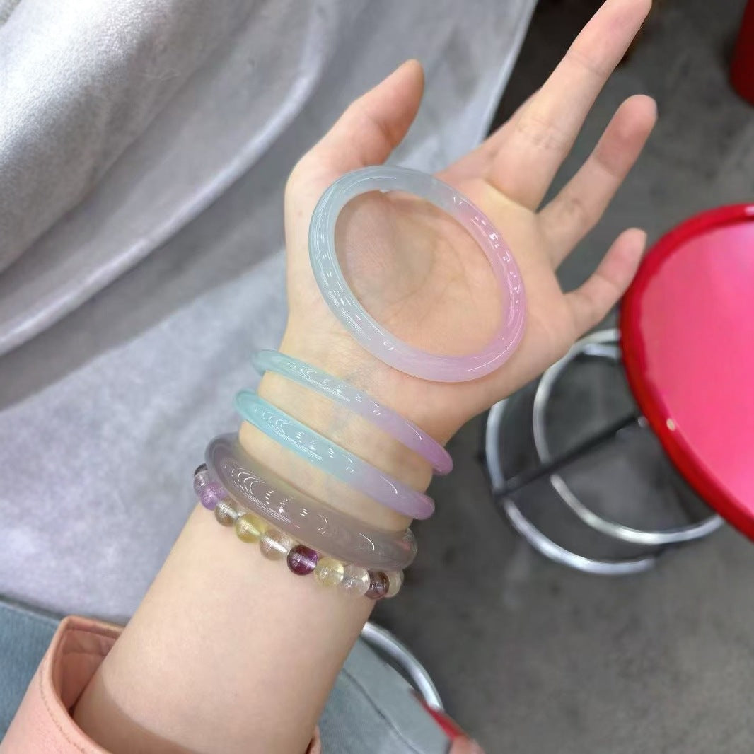 Macaron pastel chalcedony bangles styled on wrist