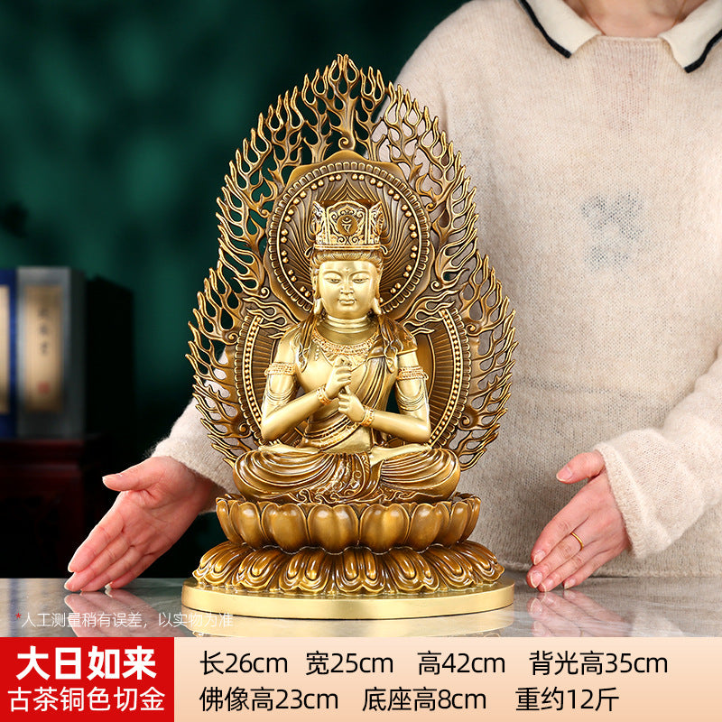 Mahavairocana Buddha copper statue size reference approximately 26 by 25 by 42 cm and about 6 kg