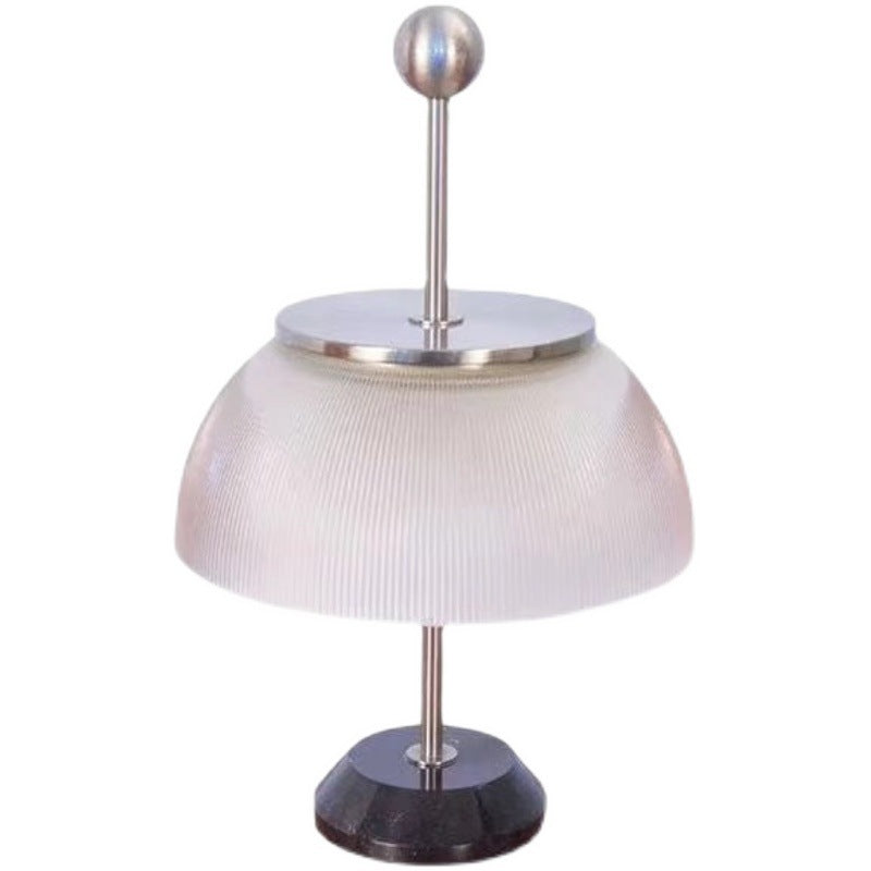 Matte silver designer glass dome table lamp front view