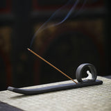 Minimal No-Form Buddha Ceramic Incense Stick Holder – 14.7cm Slim Ash Catcher in Blue-Gray or Matte Black for Zen & Japandi Decor