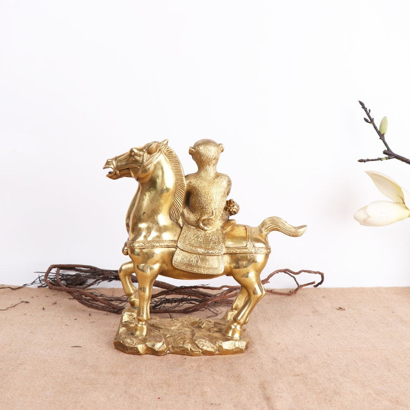 Monkey on horse copper-tone Chinese sculpture rear view
