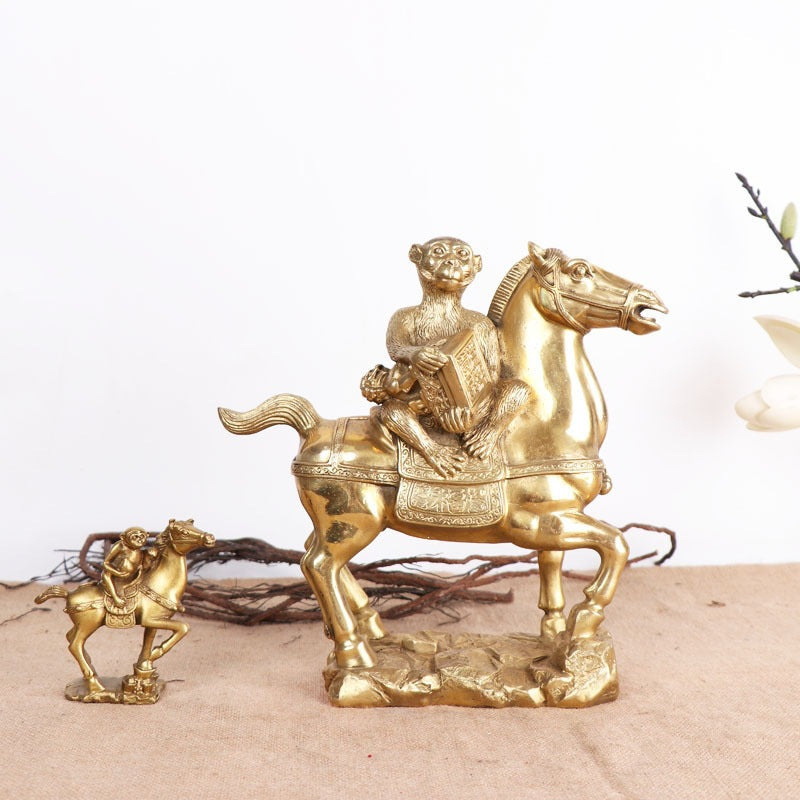 Large and small monkey on horse Chinese copper sculpture size comparison