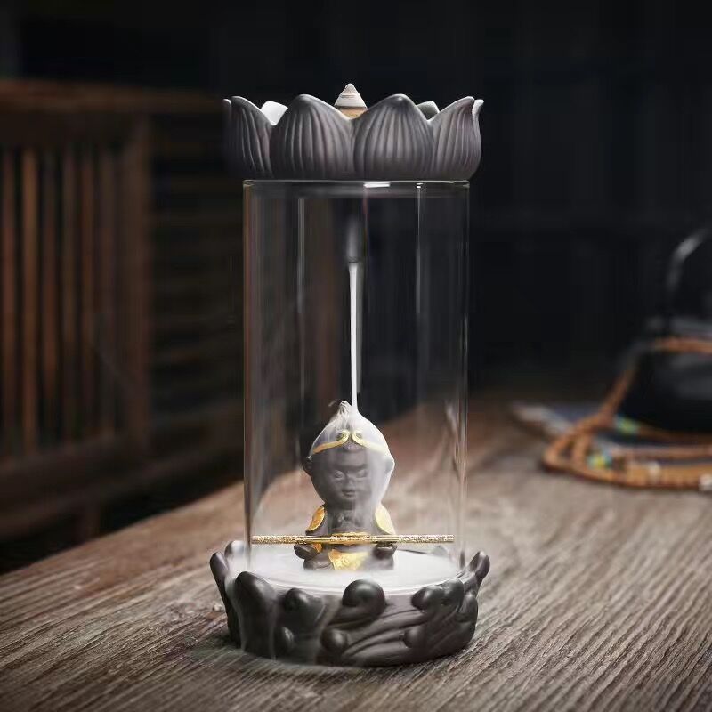 Black Wukong acrylic cover backflow incense burner with smoke chamber