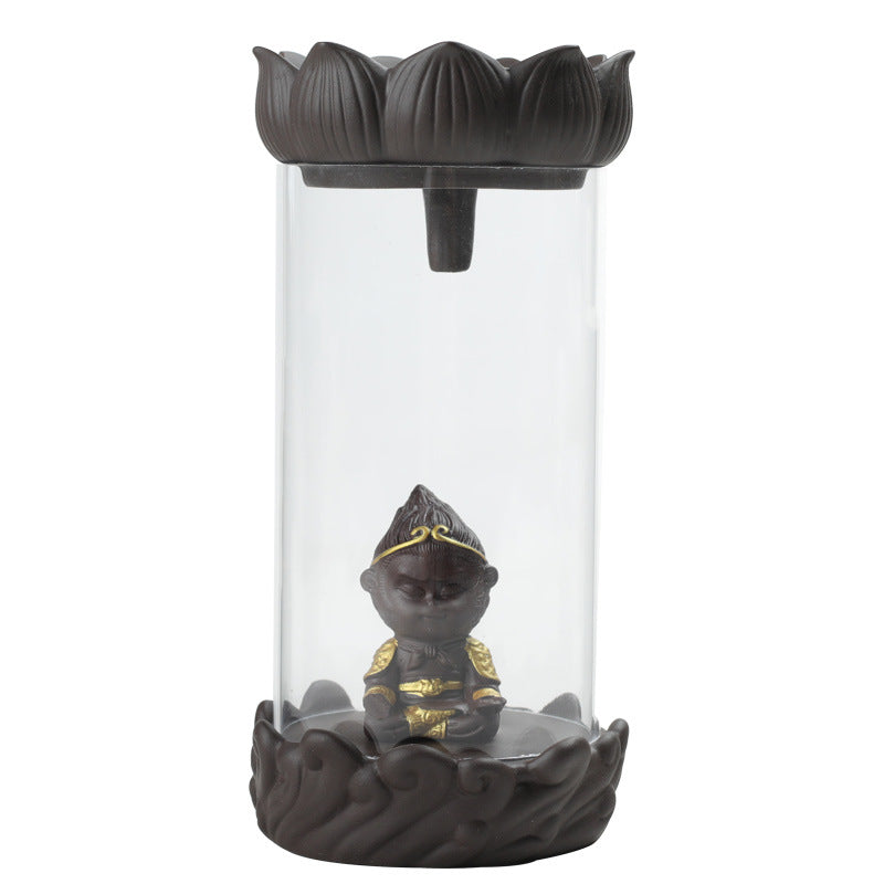 Monkey King incense burner product cutout with clear cylindrical cover