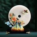 White jade-look bi disc with peony flowers mountain and butterfly