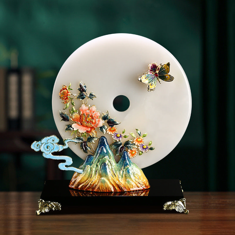 New Chinese peony jade disc tabletop decor