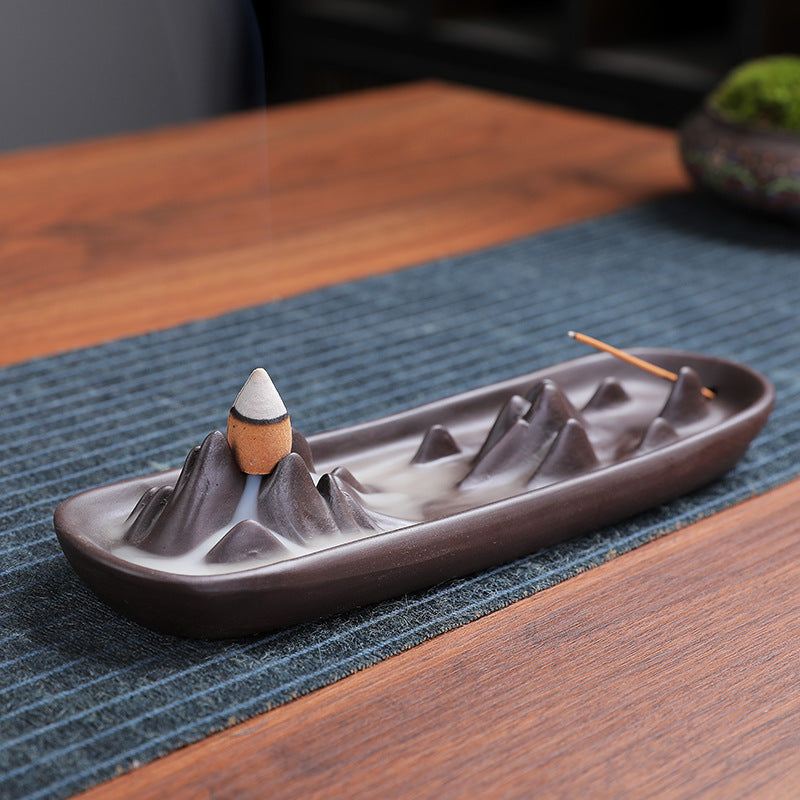 Purple clay mountain valley backflow incense burner and ash catcher