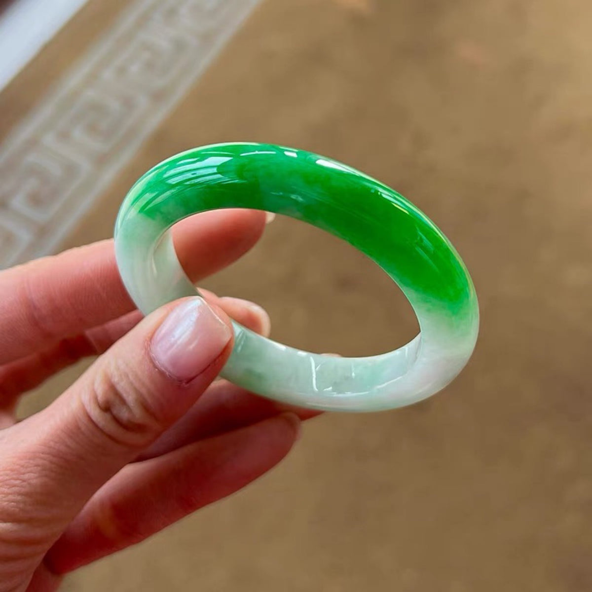 Certified natural Myanmar jadeite bangle apple green and icy white