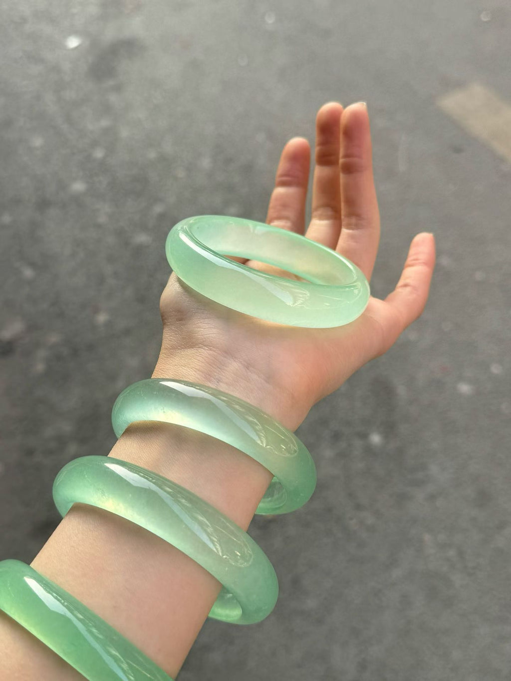 Natural jade bangle champagne and pastel color styling