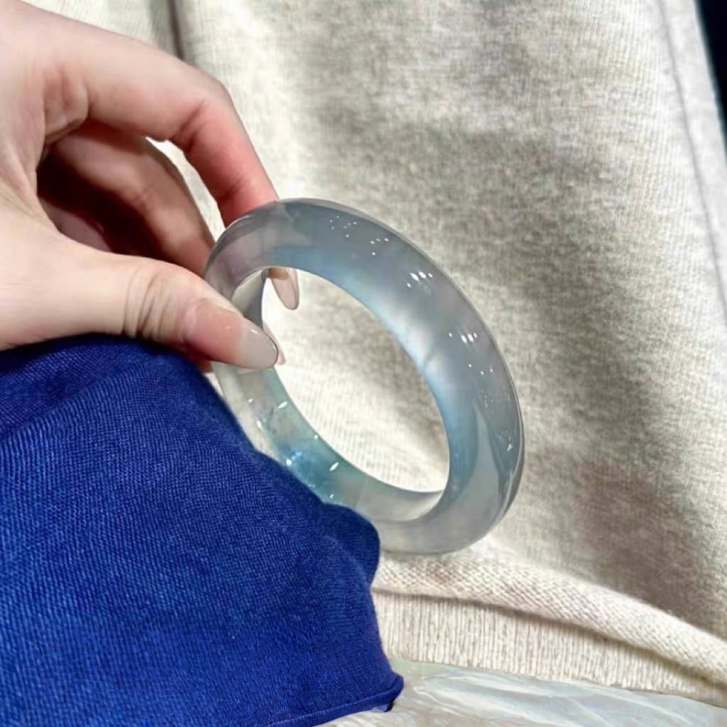 Sky blue natural jade bangle wide profile
