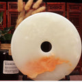 Pattern 01 Sunset Cloud natural stone Chinese peace buckle bi-disc ornament 20 cm with wood display stand