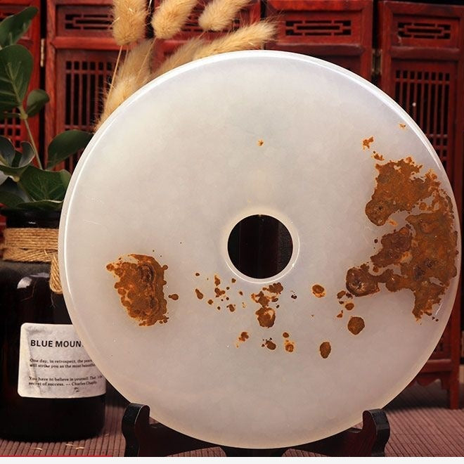 Pattern 09 Bronze Speckle natural stone Chinese peace buckle bi-disc ornament 20 cm with wood display stand