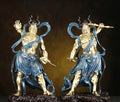 Ni-o temple guardian pair Renwang and Rikishi in antique blue and gold copper finish