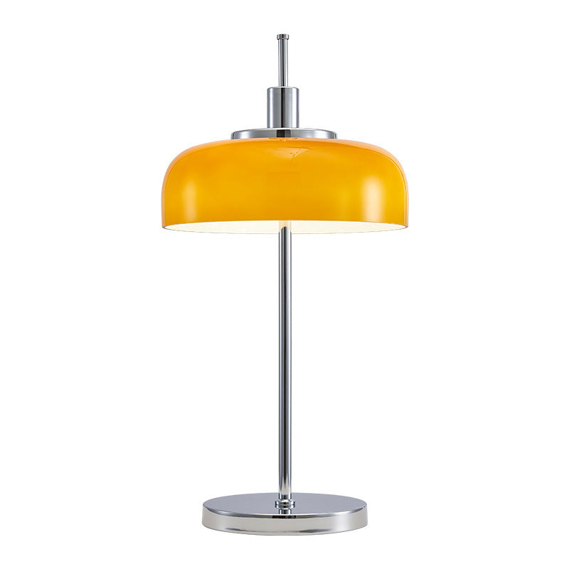 Orange glass dome Bauhaus table lamp with polished chrome stem