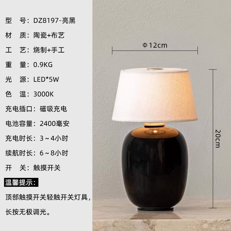 Atelier Ovo rechargeable ceramic fabric shade table lamp 1