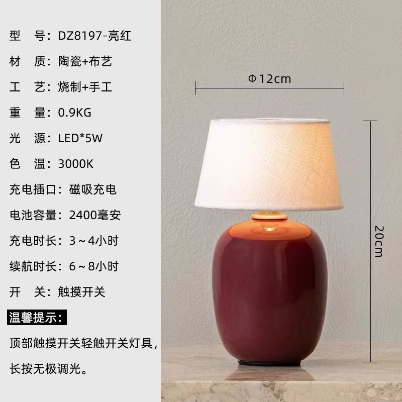 Atelier Ovo rechargeable ceramic fabric shade table lamp 4