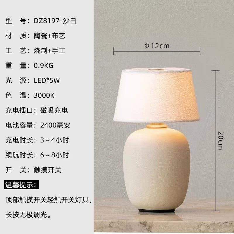 Atelier Ovo rechargeable ceramic fabric shade table lamp 8