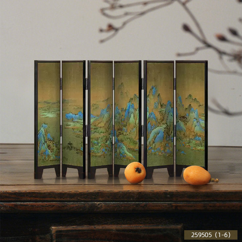 Chinese blue green landscape tabletop screen decor