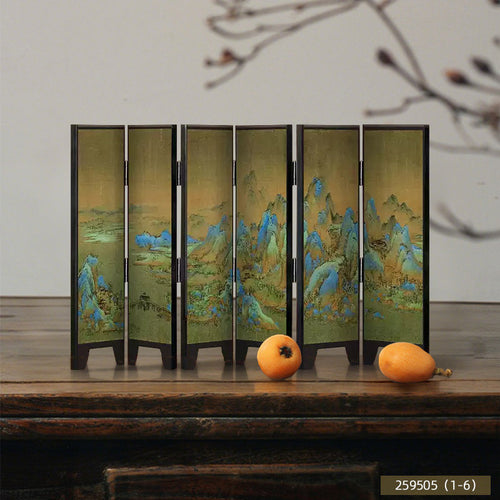 Chinese blue green landscape tabletop screen decor