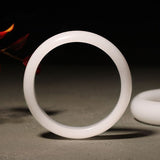 Certified Natural White Hetian Jade Bangle Bracelet – Polished Nephrite Round Bangle, 54–61 mm