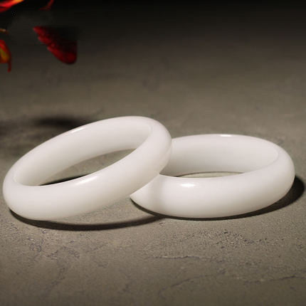 Natural white Hetian jade bangle bracelet pair