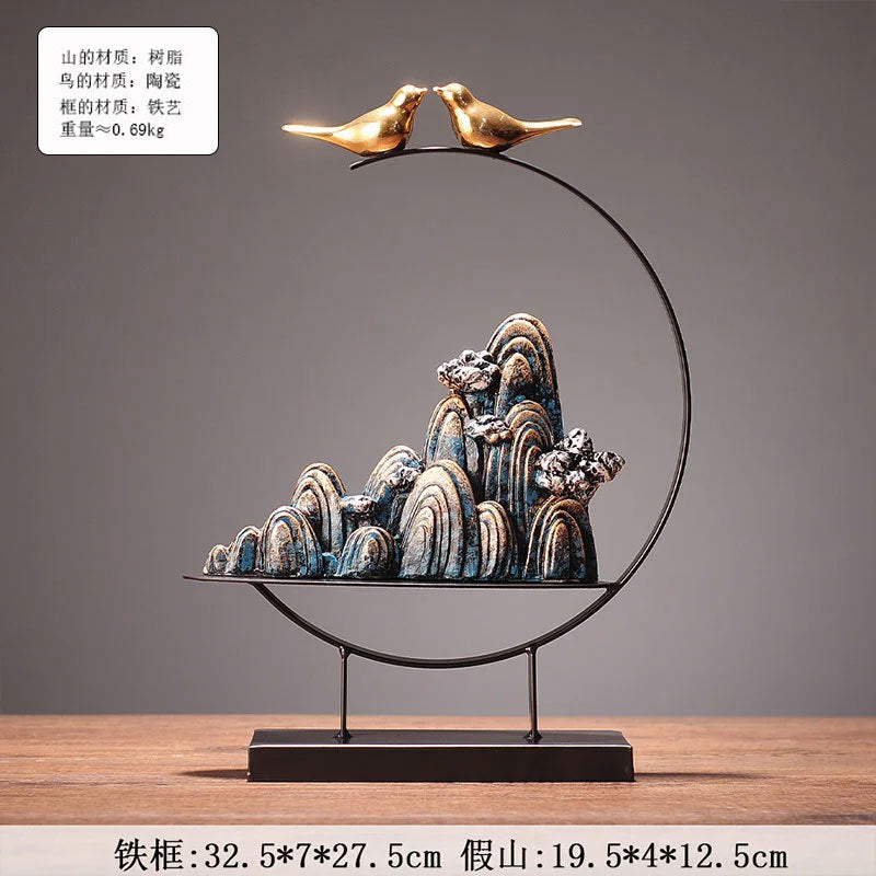 New Chinese couple gift mountain swan sculpture
