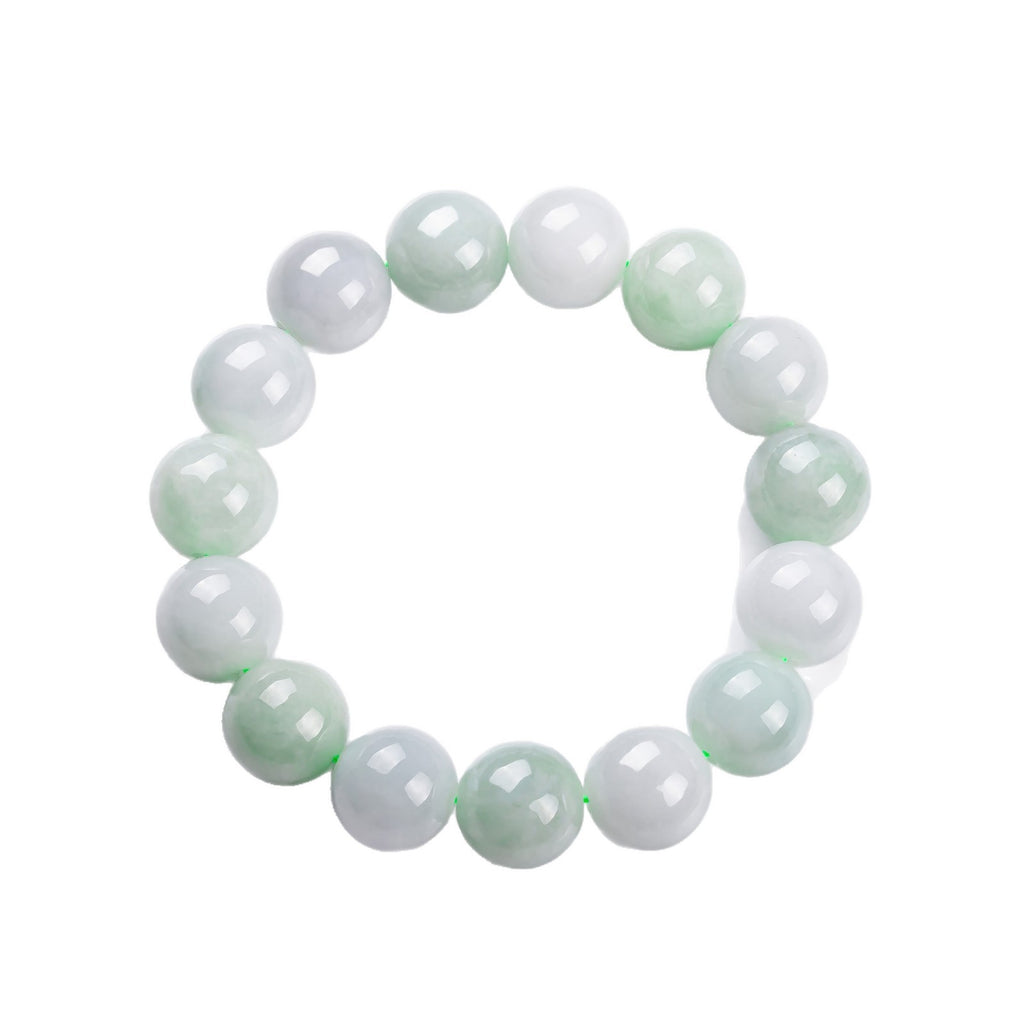 Natural Grade A jadeite bead bracelet polished surface close-up