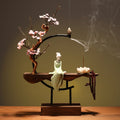New Chinese peach blossom moon backflow incense burner with ceramic lady figure