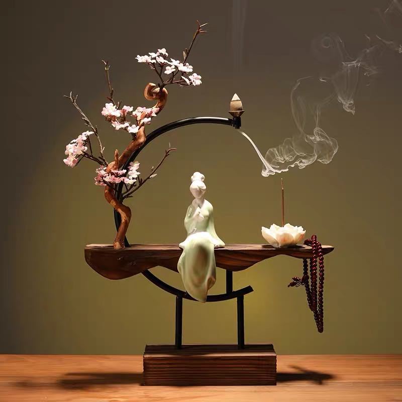 Zen peach blossom backflow incense burner for entryway and office styling