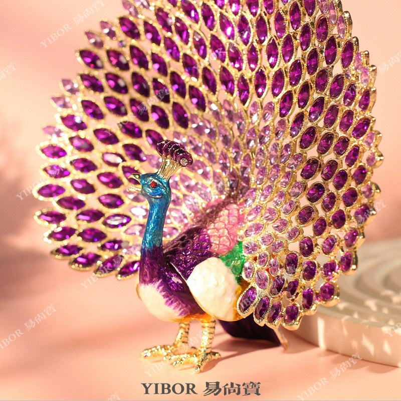 Blue jeweled peacock ornament for luxury tabletop decor
