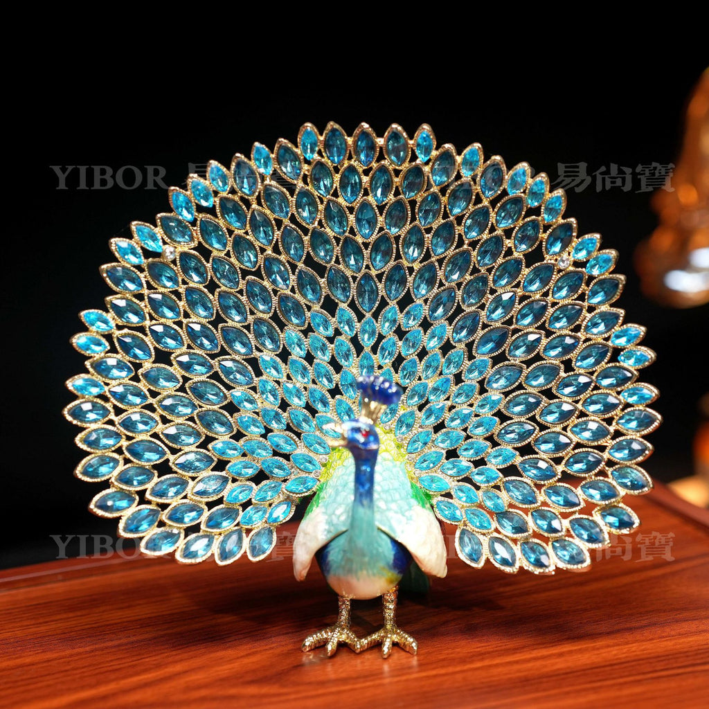 Jeweled crystal peacock trinket box detail and craftsmanship