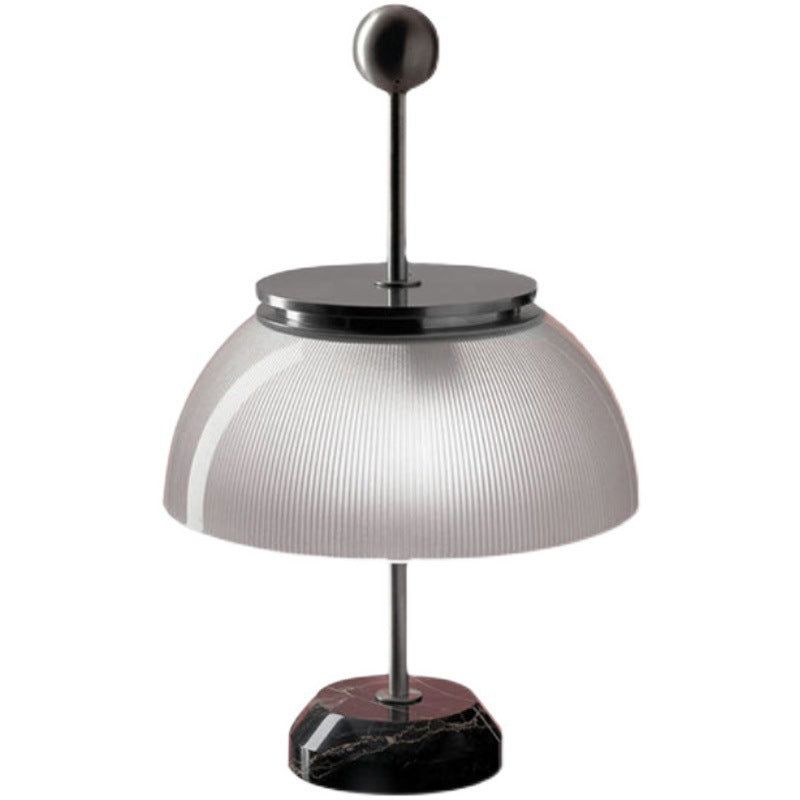 Pearl black ribbed glass dome lamp with dark marble base