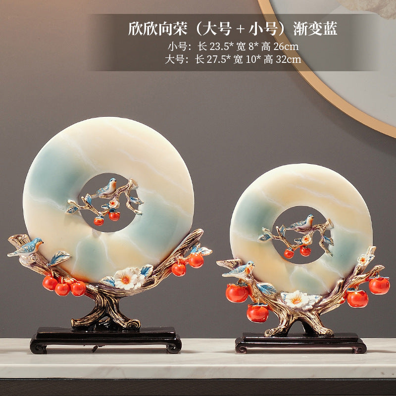 Jade look circular bird and persimmon decor
