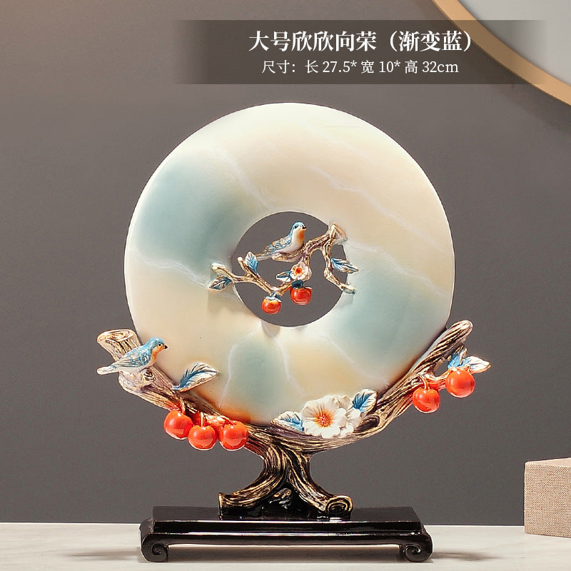 Persimmon and bird resin decor for living room console and office desk