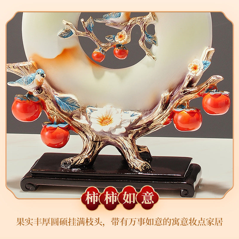 Gold deer and persimmon prosperity display set for New Chinese style interiors