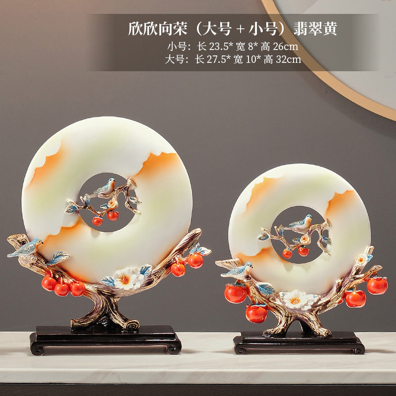 Large circular persimmon auspicious ornament on dark display base