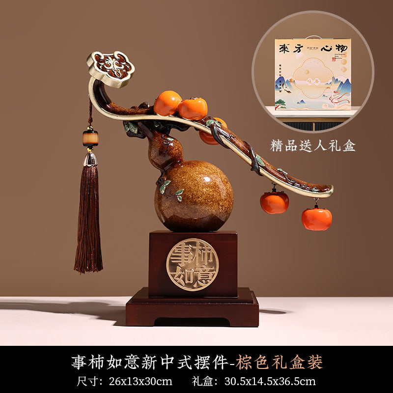 Persimmon ruyi and gourd auspicious Chinese decor 2