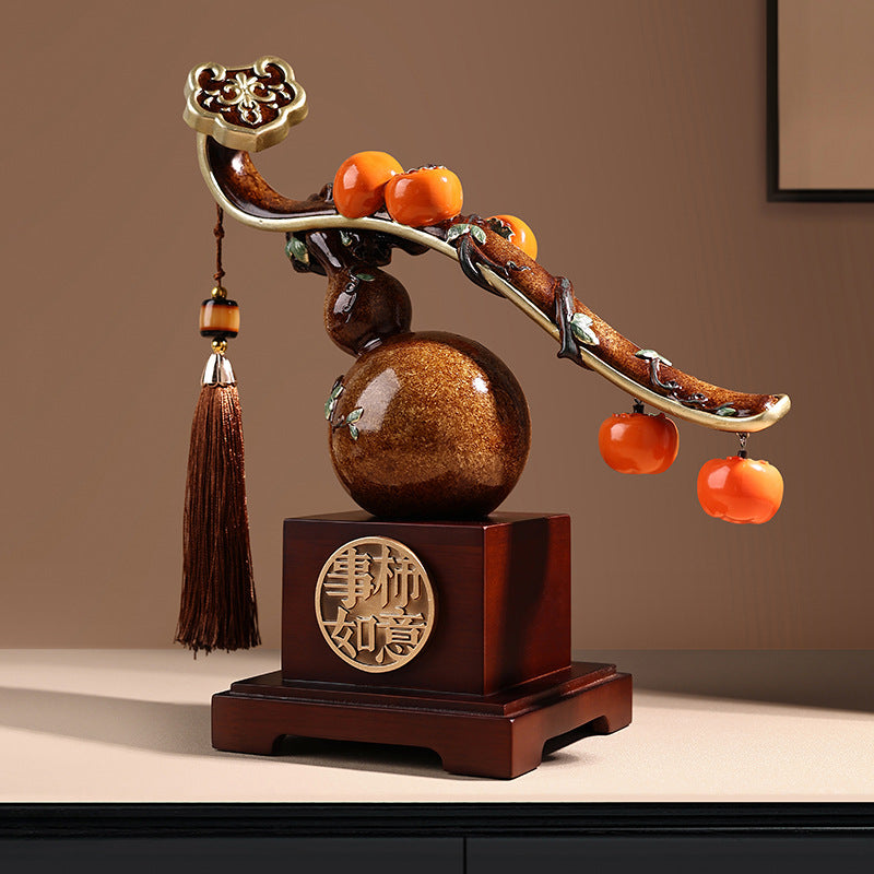 Persimmon ruyi and gourd auspicious Chinese decor 3