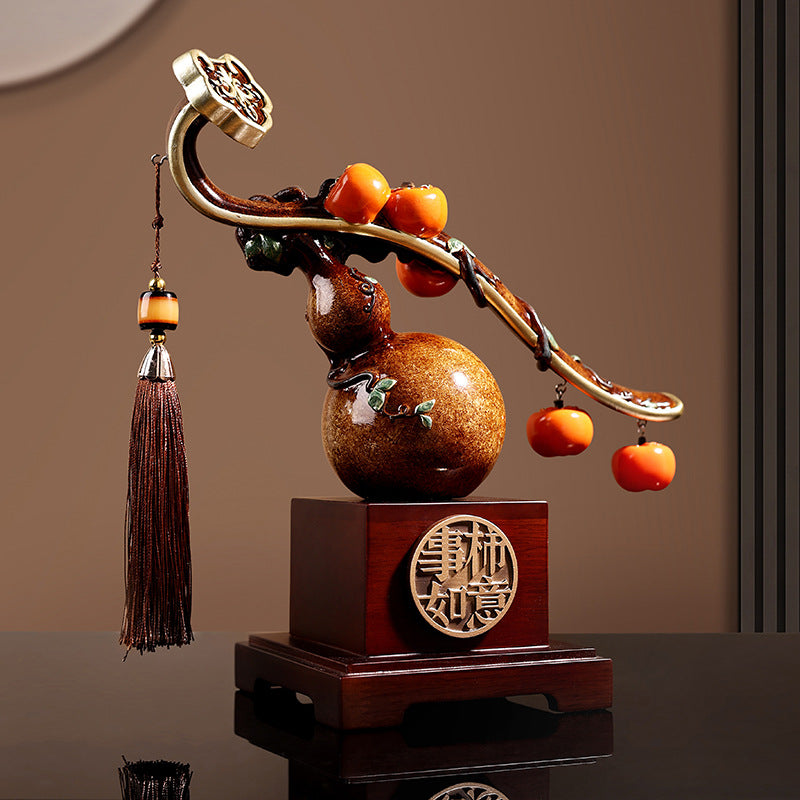 Persimmon ruyi and gourd auspicious Chinese decor 4