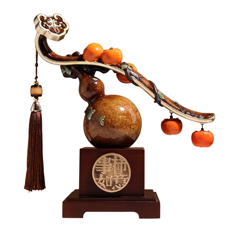Persimmon ruyi and gourd auspicious Chinese decor 7