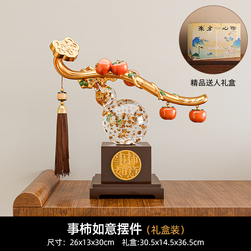 Persimmon ruyi and gourd auspicious Chinese decor 8