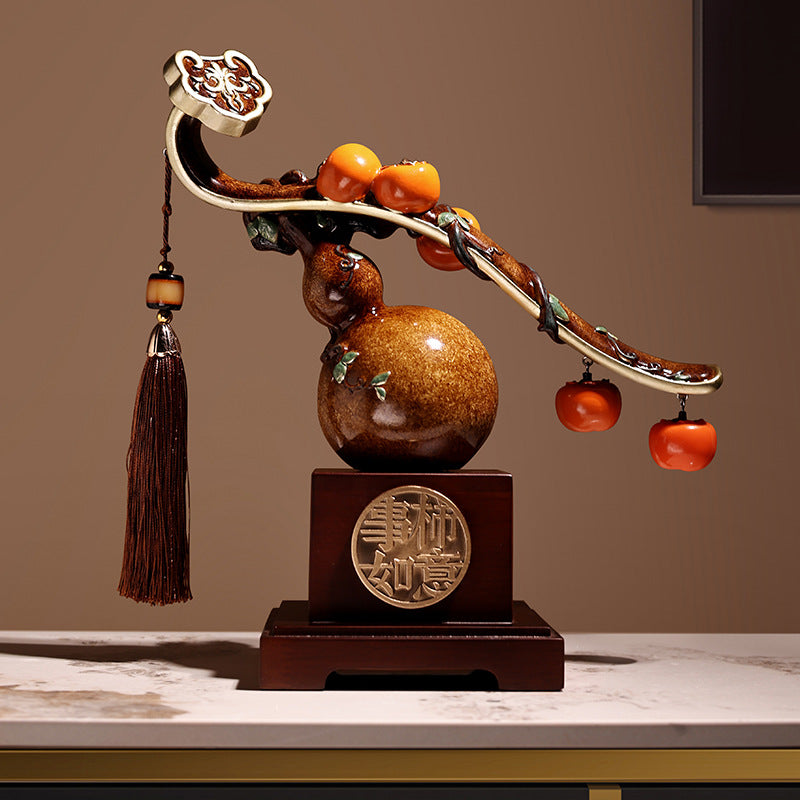 Persimmon ruyi and gourd auspicious Chinese decor 9