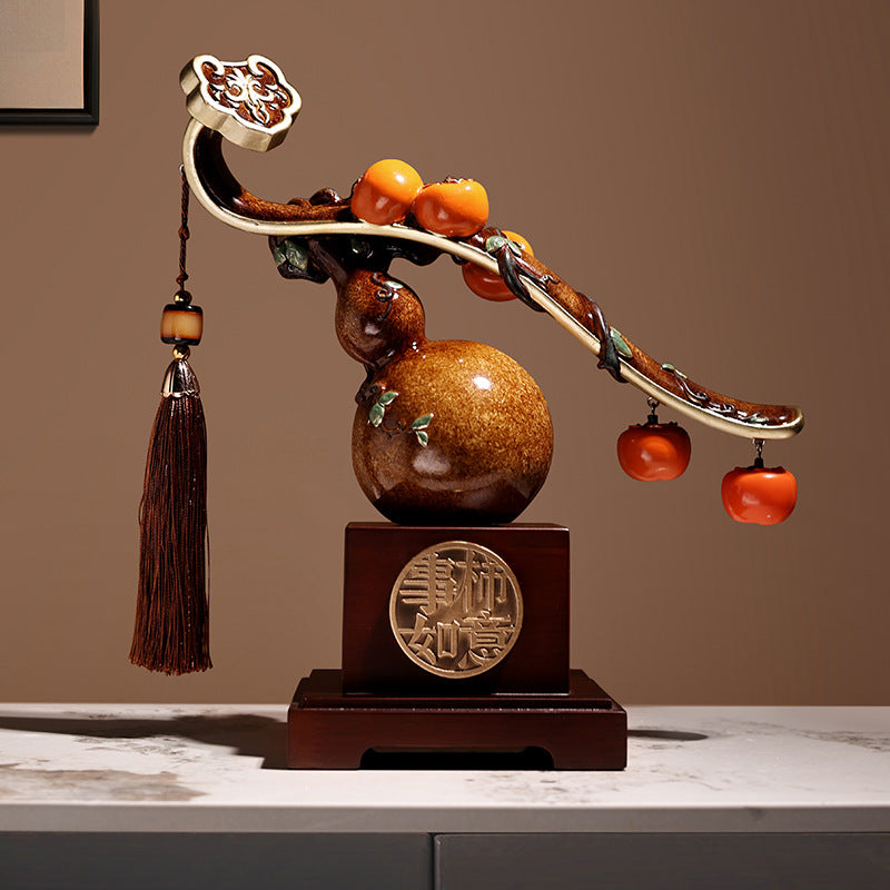 Persimmon ruyi and gourd auspicious Chinese decor 11