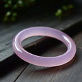 Certified natural pink chalcedony thick round bangle bracelet
