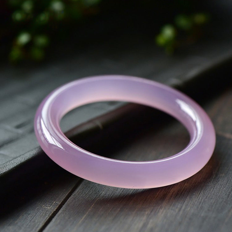 Certified natural pink chalcedony thick round bangle bracelet