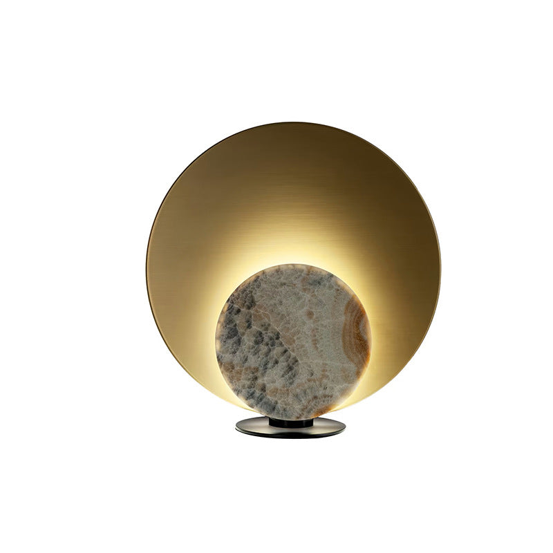Postmodern halo disc table lamp with faux marble accent, sculptural ambient lighting view 5
