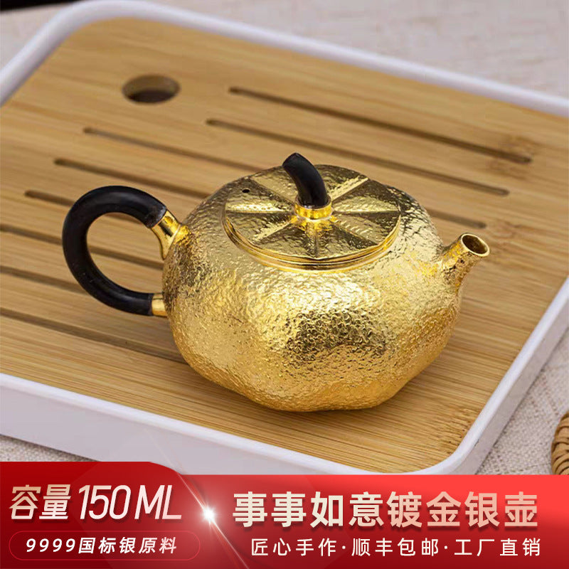 Luxury pure silver Chinese teapot view